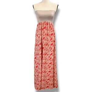 Vintage Y2K SIS SIS Bandeau Empire Waist Dress Womens Beige Orange Maxi Sz ~XS
